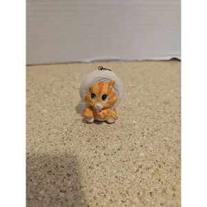 Vtg American Greetings Kitten In Santa Hat Candy Cane Ornament Thailand 0-30